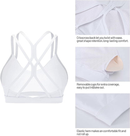Women'S Sports Bra, Crisscross Back Padded Strappy Sports Bra Medium Support Yoga Bra with Removable Cups.