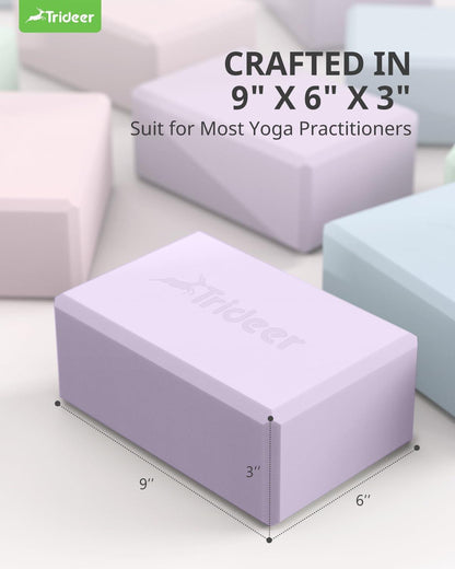 Yoga Blocks 2 Pack, Soft Non-Slip Foam Blocks with Beveled Edges for Alignment and Stretching in Yoga, Pilates, and Dance - Supportive, Lightweight, Odor Resistant, Latex-Free.